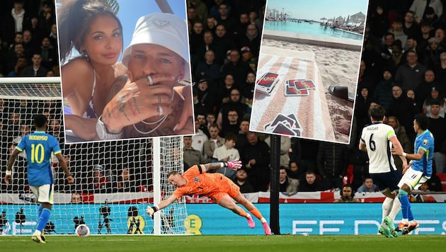While his compatriots were battling it out with Brazil, White enjoyed the day on the beach with his wife. (Bild: APA/AFP/Ben Stansall, instagram.com/millywhite)