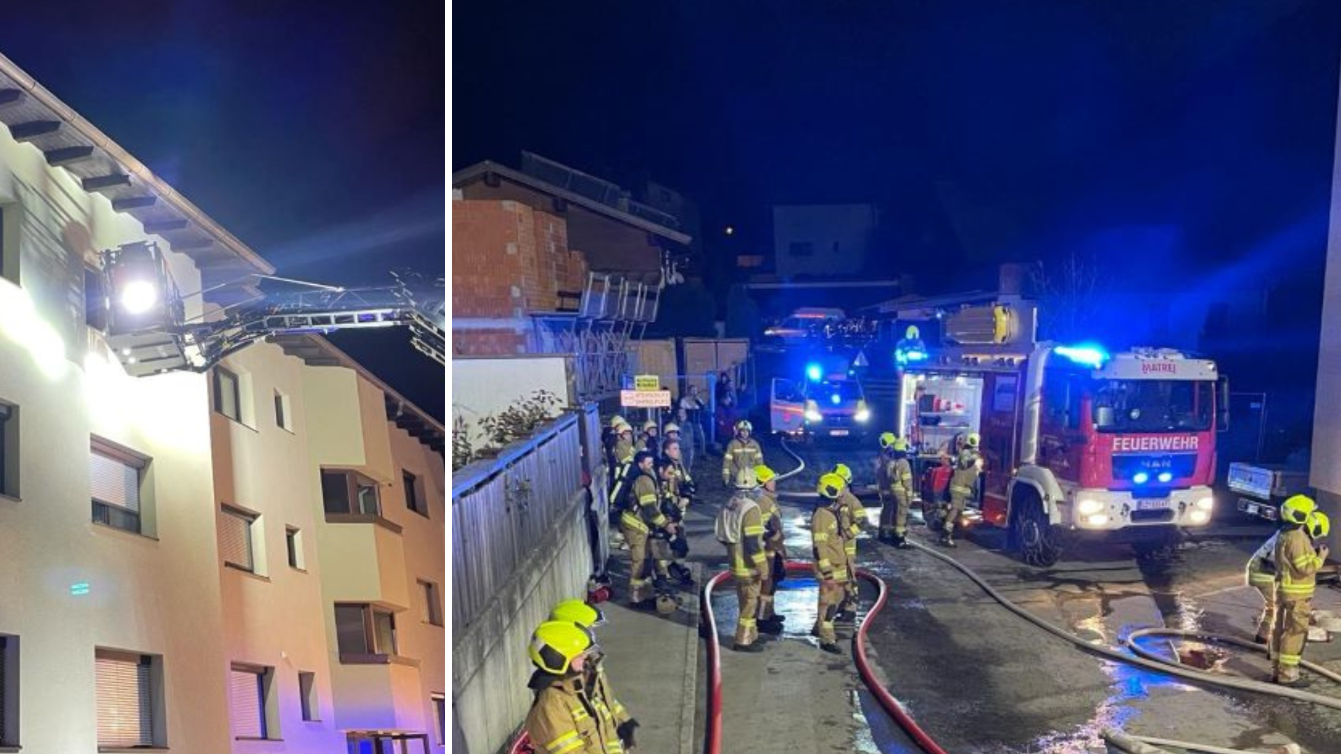 A 83 éves lakost a tűzoltók egy forgatólétra segítségével hozták biztonságba. (Bild: Feuerwehr Matrei in Osttirol)