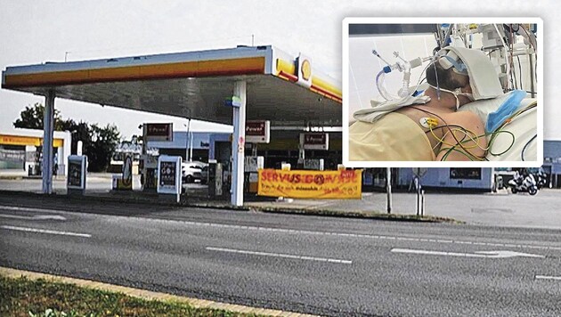 After an argument at a petrol station in Mistelbach, the father of a family ended up in intensive care. (Bild: zVg Krone KREATIV)