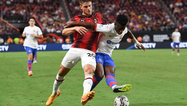 Barca-Youngster Mikayil Faye (r.) (Bild: APA/Getty Images via AFP/GETTY IMAGES/Candice Ward)
