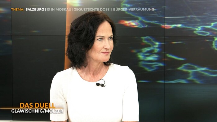 Eva Glawischnig a krone.tv "tévépárbajában".