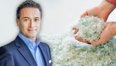 Im Werk in Serbien recycelt Greiner – hier Vorstand Manfred Stanek – Flaschen zu Flocken, die wiederverwendet werden. (Bild: Greiner Recycling, Silvia Wittmann, Krone KREATIV)