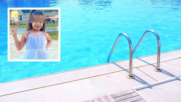 Eight-year-old Aliyah Jaico died in the pipes of a hotel pool. (Bild: stock.adobe.com, Nava Law Firm, Krone KREATIV)