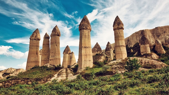 The fairy chimneys were formed by volcanic eruptions.