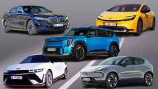 Sechs Kategorien, aber nur fünf Gewinner? Der Kia EV9 ist Doppelsieger. (Bild: Hyundai, Kia, Limberger, Toyota, Volvo, Krone KREATIV)