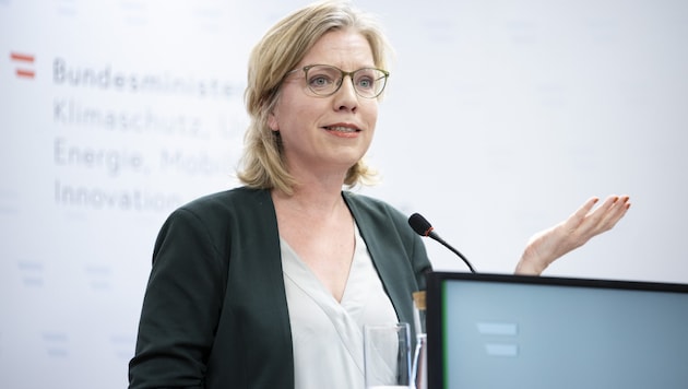 Klimaschutzministerin Leonore Gewessler (Grüne) sieht Österreich „punktgenau auf dem Weg zur Klimaneutralität“. (Bild: APA/TOBIAS STEINMAURER)