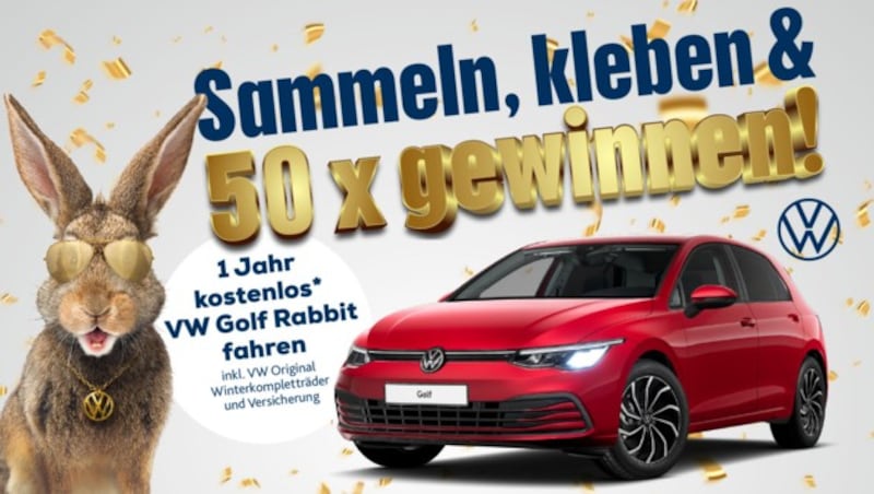 *The prize includes VW Genuine complete winter wheels, fully comprehensive insurance, annual vignette, 15,000 km and excludes fuel costs. Fuel consumption: 4.2 - 8.5 l/100 km. CO₂ emissions: 110 - 192 g/km. Symbolic image. As of 03/2024 (Bild: krone kreativ, Volkswagen)