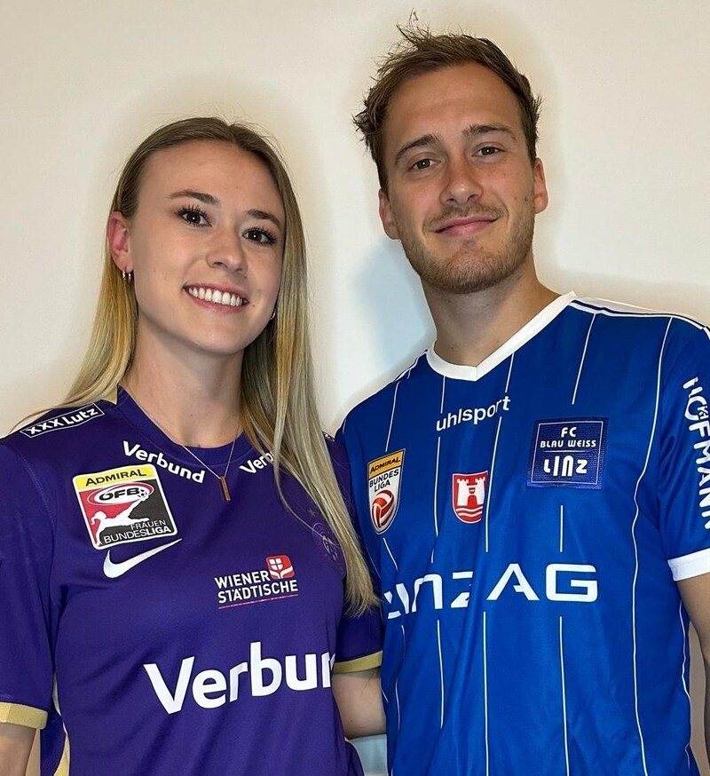 Blau-Weiß-Flügel Simon Pirkl und Freundin Lena Triendl, die bei der Austria spielt (Bild: Pirkl)