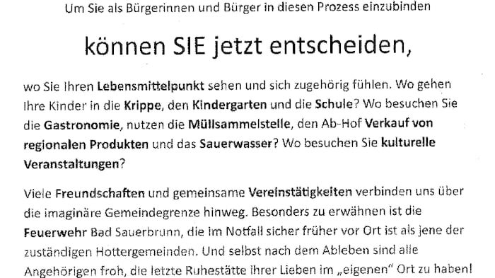 Dieses Schreiben erhalten die Bürger in den betroffenen Siedlungen.