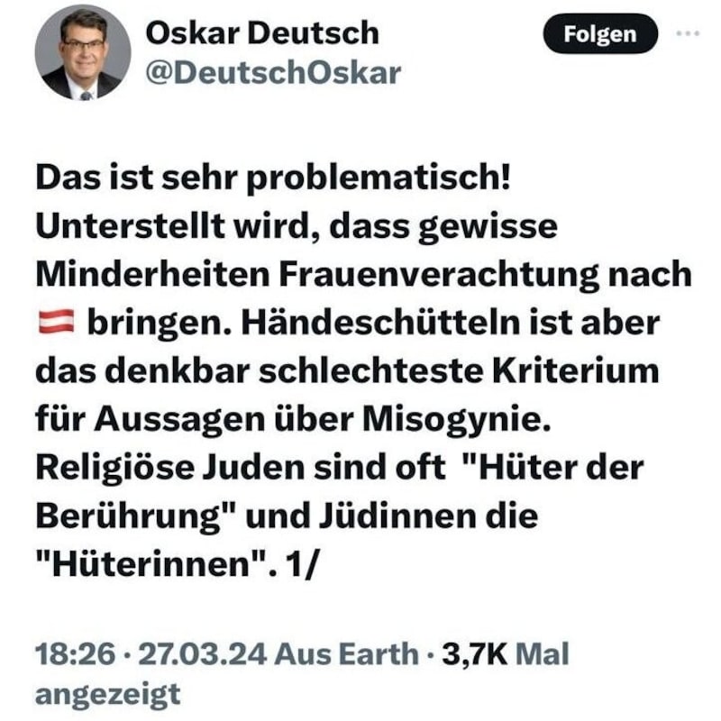 Die Religion ist ein heikles Terrain, erklärt Deutsch. (Bild: Screenshot)