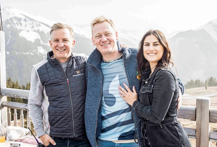 Walleggalm boss Josef Hirschbichler with Knossi and girlfriend Lia Mitrou.