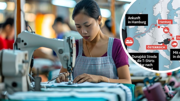 A seamstress in Bangladesh earns 44 cents per hour. (Bild: Adobe Stock (KI), Krone Kreativ)