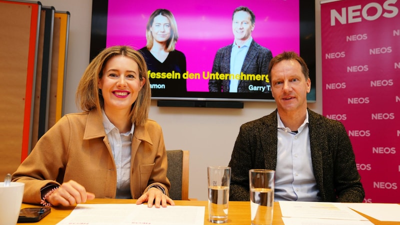 Claudia Gamon und Gary Thür wollen den Wirtschafts- Standort Vorarlberg stärken. (Bild: Benjamin Haemmerle)