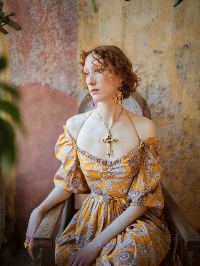 The designer's new creations reflect the delicate wall paintings of Italian palazzi.