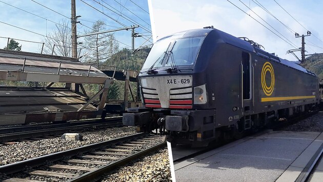 The third and fourth carriages of this train set derailed on Thursday morning near Breitenstein on the Styrian-Lower Austrian border. (Bild: ÖBB, Krone KREATIV)