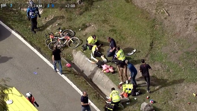 Serious incident at the Tour of the Basque Country in Spain! (Bild: twitter.com/ehitzulia)