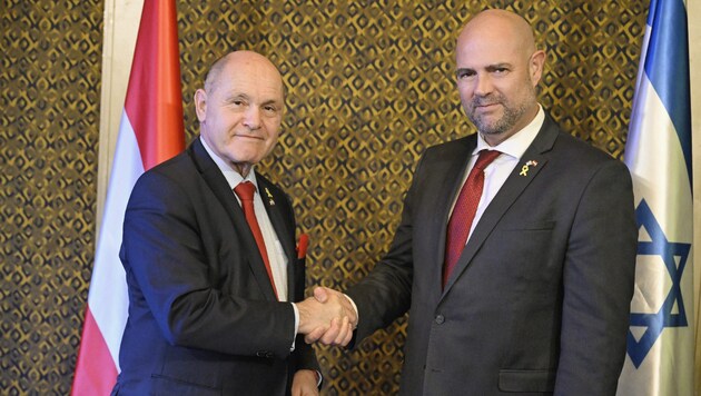 Soldan: Ulusal Konsey Başkanı Wolfgang Sobotka ve Knesset Başkanı Amir Ohana İsrail'de (Bild: Parlamentsdirektion/Johannes Zinner)