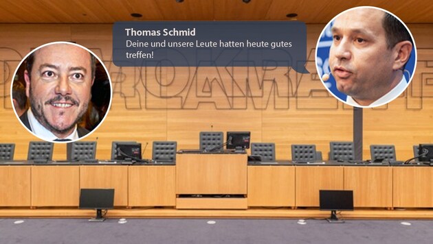 René Benko ve Thomas Schmid arasındaki sohbetler bugün alt komitede tartışma konusu oldu. (Bild: zVg)