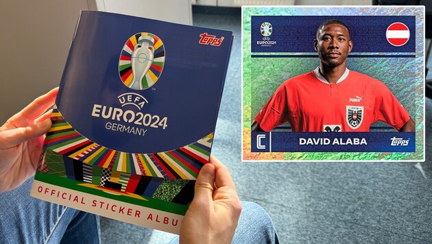 The new European Championship album is causing a lot of discontent among fans. Many stars are missing, but ÖFB captain David Alaba (top right) is included. (Bild: „Krone“, Topps)