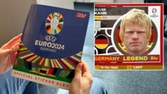 Das neue EM-Album sorgt für Überraschungen bei den Fans. Legende Oliver Kahn ist als einziger deutscher Goalie dabei. (Bild: „Krone“, Topps)