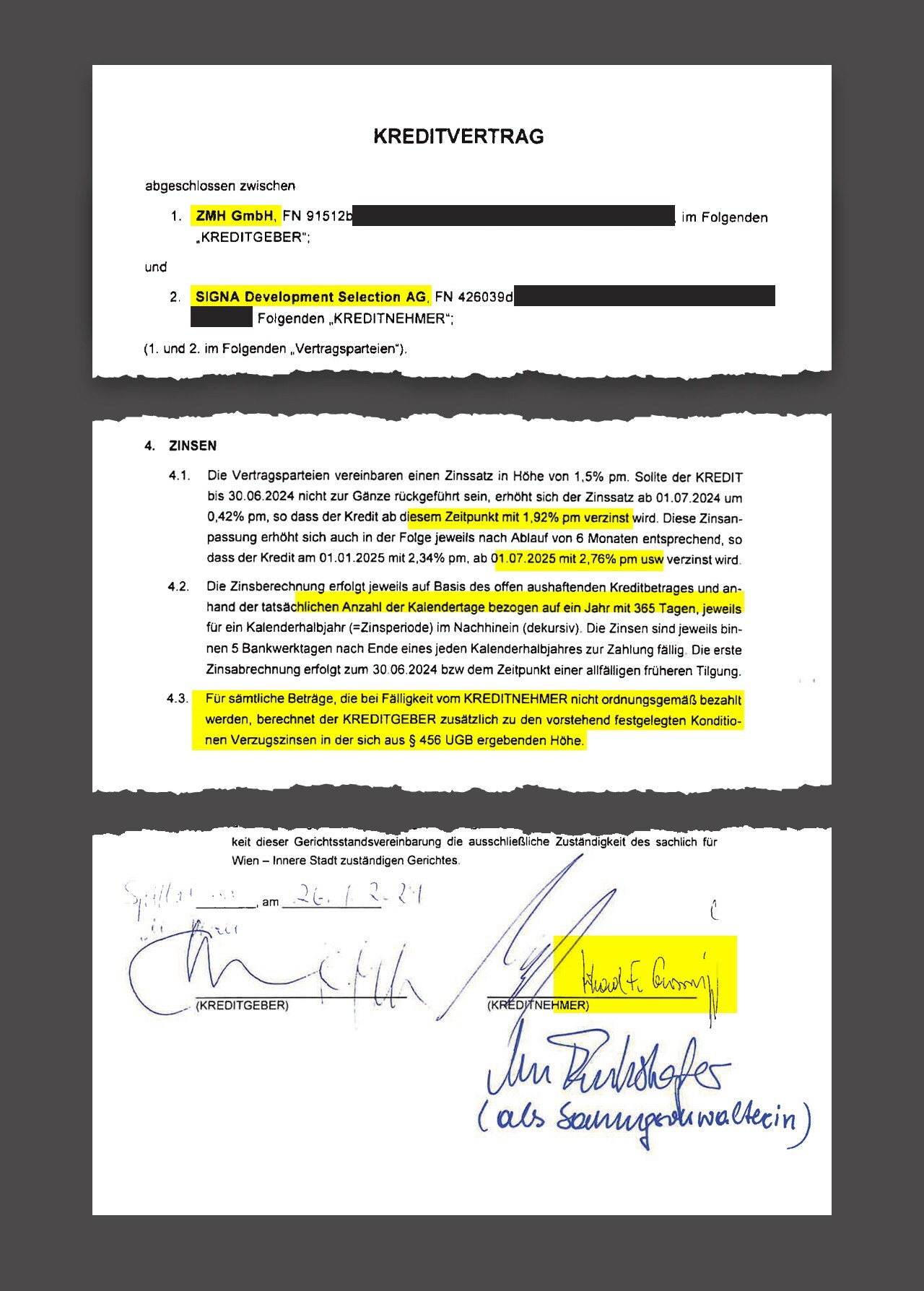 Részletek a hitelszerződésből: magas kamatok magas emelésekkel (Bild: Krone KREATIV, zVg.)