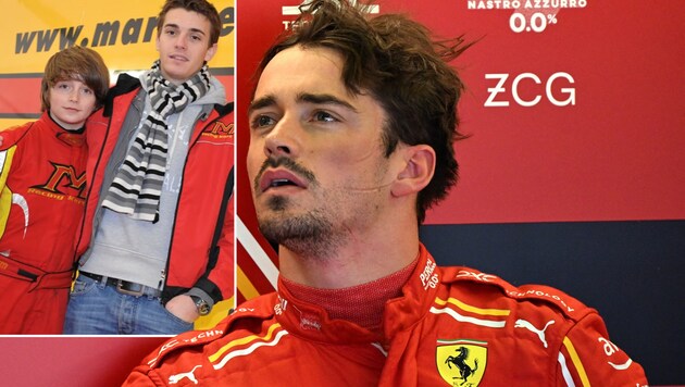 Charles Leclerc remembers his deceased friend Jules Bianchi (small picture on the right) with an emotional message. (Bild: APA/AFP/Paul Crock, instagram.com/charles_leclerc)