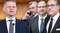 ÖVP-Fraktionsführer Andreas Hanger (li.) will FPÖ-Chef Herbert Kickl auch zu brisanten Chats zwischen Heinz-Christian Strache, Christian Hafenecker und Norbert Hofer befragen. (Bild: Reinhard Holl, APA, Krone KREATIV)