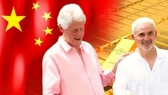 Milliardär und Clinton-Kumpel Frank Giustra (re.) sieht Chinas aggressiven Goldkurs kritisch. (Bild: El Tiempo/Zuma/picturedesk.com, stock.adobe.com, Krone KREATIV)