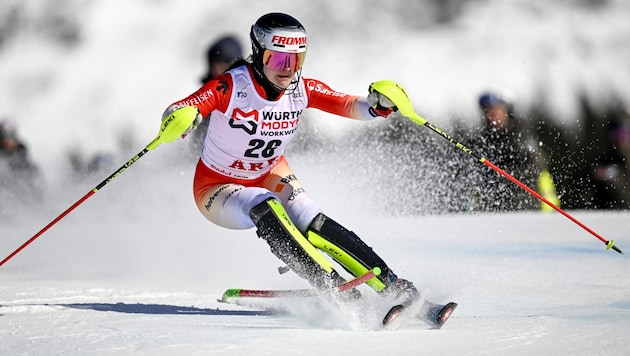 Nicole Good bei einem Slalom im vergangenen März (Bild: AFP)