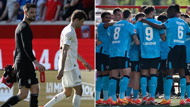 Bayern's disgraceful performance and hanging heads against Heidenheim. Leverkusen remain in command. (Bild: APA/AFP/Thomas KIENZLE, APA/Tobias SCHWARZ)