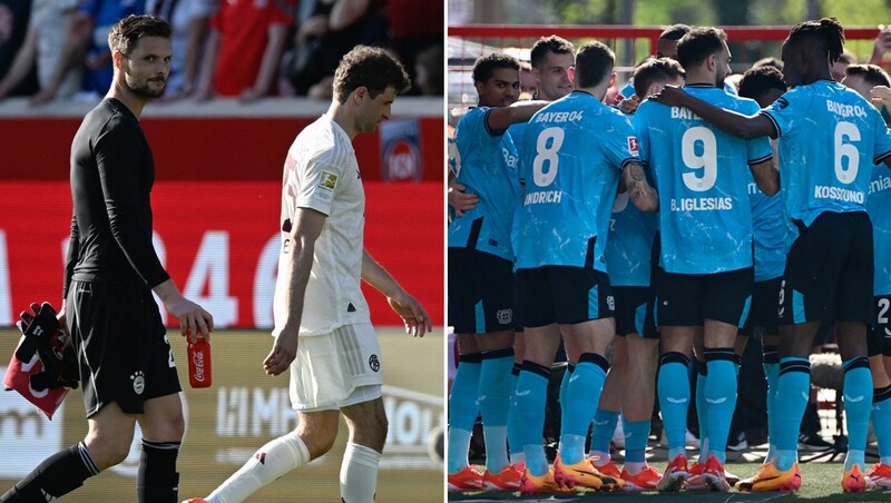 Blamable Leistung und hängende Köpfe der Bayern gegen Heidenheim. Leverkusen bleibt souverän. (Bild: APA/AFP/Thomas KIENZLE, APA/Tobias SCHWARZ)