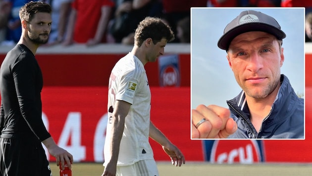 Nach zwei Liga-Niederlagen in Folge ist die Stimmung bei den Bayern im Keller. Thomas Müller meldete sich nun via Instagram zu Wort. (Bild: APA/AFP/THOMAS KIENZLE, instagram.com/esmuellert)