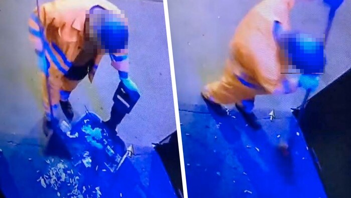 Im Video ist zu sehen, wie der Herr in Orange die Zigarettenstummel einfach wieder ausleert und ...