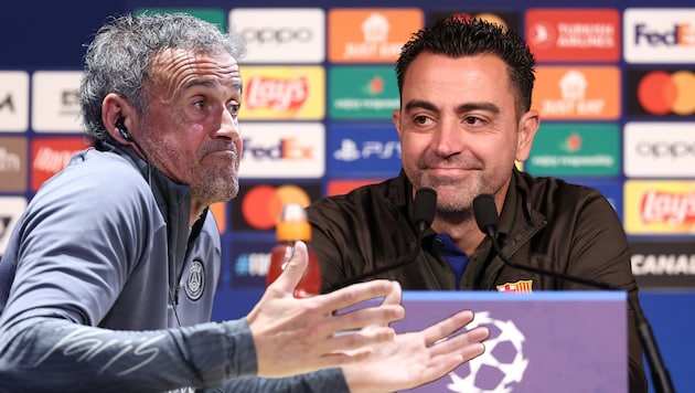 The duel between Luis Enrique and Xavi will take place on Wednesday evening. (Bild: APA/AFP/FRANCK FIFE, Photoshop)