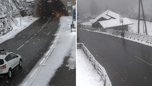 Der Schnee lag in der Früh nur abseits der Straße – so wie etwa entlang der Arlbergstraße bei St. Christoph oder auf der Sellraintalstraße bei Kreuzlehn. (Bild: Land Tirol (Webcam))