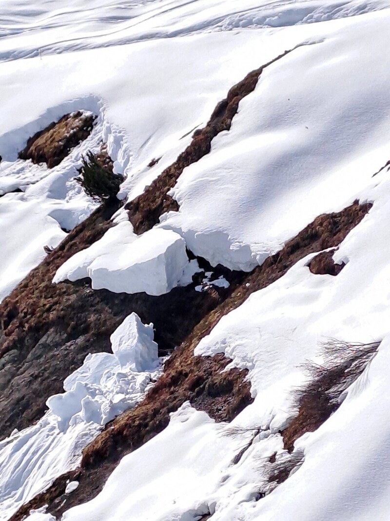 On the sunny slopes, you can clearly see cracks and cracks. (Bild: Bergauer)