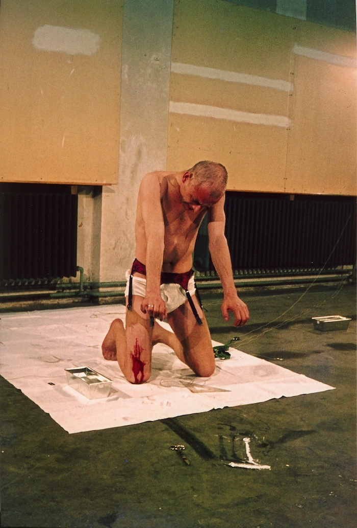 Günter Brus, Tear test, 1970 Color photograph on cardboard