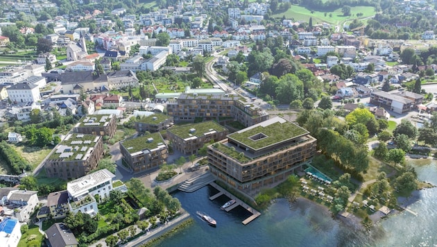 This is what the new lakeside district in Gmunden, including the hotel and apartment blocks, should look like. (Bild: project A01 architects)