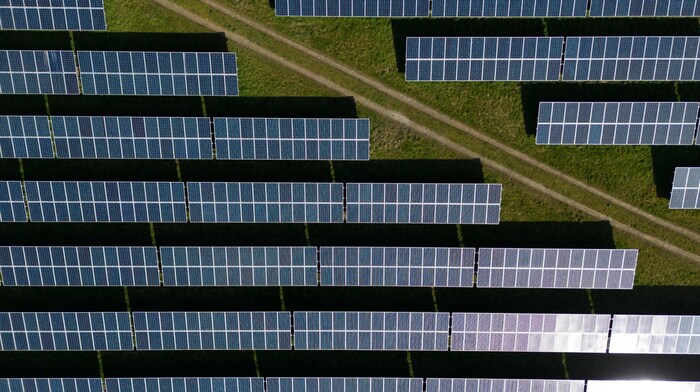 Solar panels in rows are not the prettiest sight, reminiscent of industrial plants