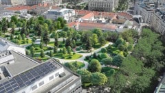 Ein Park statt der Beton-Ruine auf der Mariahilfer Straße würde die Stadt – zum Unterschied vom Umbau des Michaelerplatzes – tatsächlich klimafitter machen. (Bild: Krone KREATIV, APA Picturedesk, stockadobe)