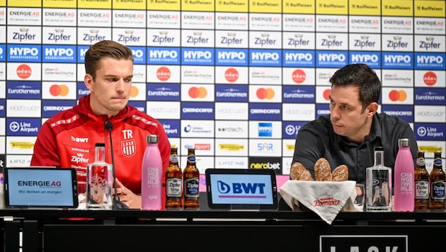 Bei einer Pressekonferenz am Mittwochmittag präsentierte LASK-Sportchef Radovan Vujanovic Trainer Maximilian Ritscher. (Bild: Dostal Harald)