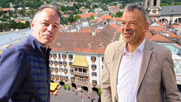 Amtsinhaber Georg Willi (re.) schaffte es in die Stichwahl. Diese verpasste FPÖ-Kandidat Markus Lassenberger (li.) – dafür konnte er einen anderen Teilerfolg einfahren.