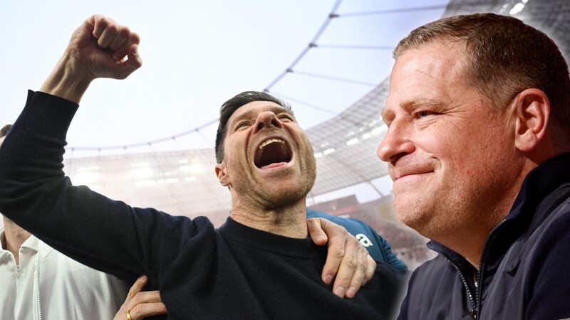 As a player, Xabi Alonso (l.) was champion with Bayern, as a coach with Leverkusen. Max Eberl (right) must also take his hat off. (Bild: APA/AFP/INA FASSBENDER/ALEXANDRA BEIER)