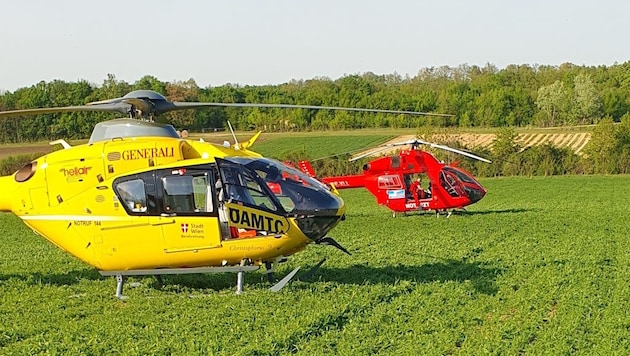 En ciddi yaralanmalar: Üç kurtarma helikopteri görevlendirilmiştir. (Bild: FF Wolkersdorf)