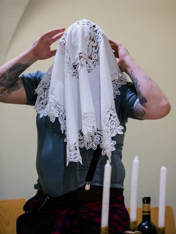 One of the actors during rehearsals.
