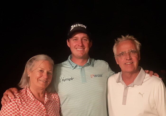 Sepp Straka with his first trainer Claude Grenier and his partner Andrea Hendler.
