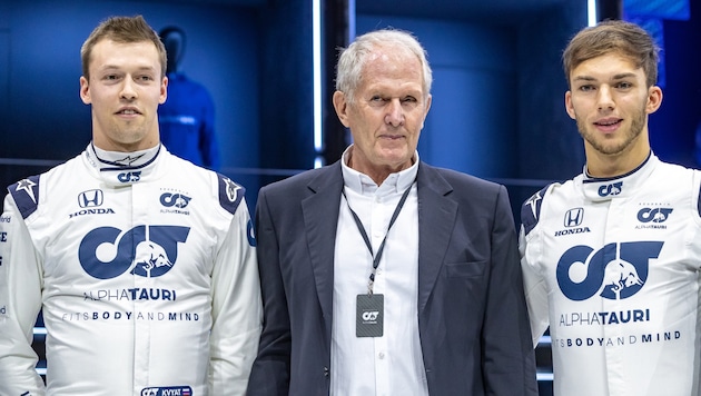 Daniil Kvyat (links) als Fahrer bei Alpha Tauri neben Helmut Marko. (Bild: APA/EXPA/JOHANN GRODER)