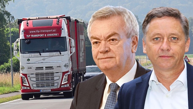 The red deputy provincial governor Anton Lang is adamant about the "B68 new" project, criticism comes from the green control spokesman Lambert Schönleitner (right). (Bild: Sepp Pail, Christian Jauschowetz, Krone KREATIV)