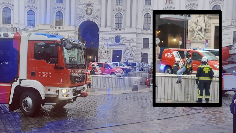 Der Passant musste von den Einsatzkräften der Feuerwehr aus der Ausgrabungsstätte gezogen werden. (Bild: „Krone“-Leserreporter)