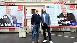 Von links: SPÖ-EU-Spitzenkandidat Andreas Schieder und Bundesgeschäftsführer Klaus Seltenheim (Bild: APA/Helmut Fohringer)